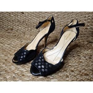 Kate Spade Gala Polka Dot Heels Size 8 Metallic Platforms Stiletto Black Suede